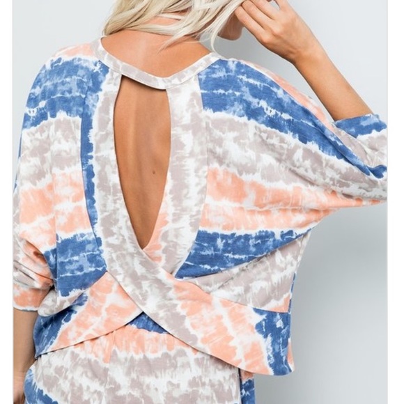 💙OPEN CROSS BACK TIE DYE FRENCH TERRY TOP - Picture 4 of 5